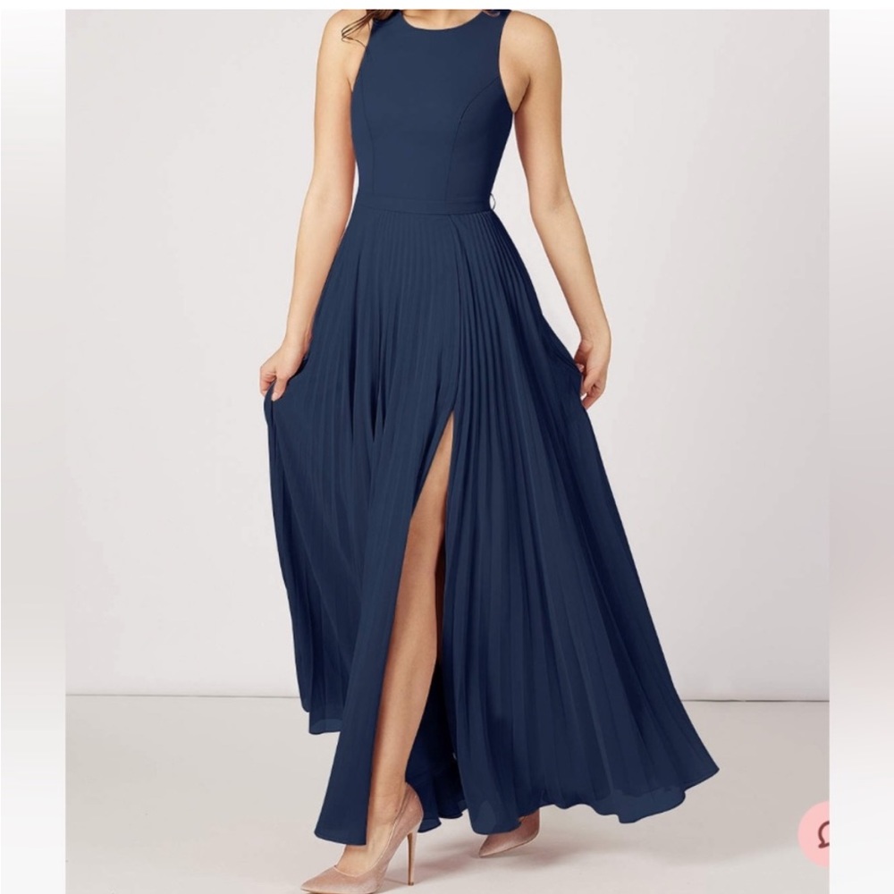 Azazie Lindie bridesmaids dress dark navy blue size 6